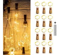 12 Piezas luz de Botella, 2M 20 LED Corcho Botella Luces, Micro Pilas Decorativas Cobre Luz, Botellas Vino Tapon Cadena Luces Decorativas para Romántico Boda Navidad Fiesta Hogar Jardín, Blanco Cálido