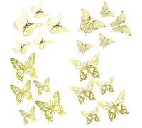 12 Piezas Mariposas Decorativas en 3D con acabado dorado brillante,Pegatinas Mariposa Decoración Pared,Que no daña Mariposas superficies,para salón, habitación, boda