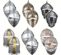 12 piezas máscaras de papel de casco de caballero medieval con correas de cuero, juguetes para fiestas temáticas de carnaval, artículos para bailes de disfraces y juegos de rol, decoración de ropa