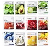 12 Piezas Mascarilla Hidratante Facial,Daily Care Mascarilla Facial, Hidratante, Mejorar la piel áspera,mascarillas faciales frutales coreanas