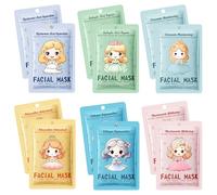 12 Piezas Mascarillas Faciales Hidratantes de Tela - Con Diseño de Princesa de Dibujos Animados - Regalo para Chicas y Mujeres - Cuidado de la Piel Diario