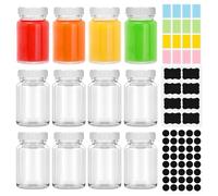 12 Piezas mini Botellas de Cristal,Shots Botellitas,60ml Botes Vidrio Pequeños con Tapa,Botes Pequeños de Cristal para Rellenar Reutilizables para Jugos