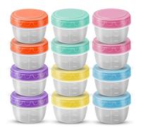 12 Piezas Mini Herméticos de Plástico,Recipientes para Alimentos Redondos Reutilizables Apilables,Contenedores de Alimentos Pequeños con Tapas a Fugas Prueba,para Lavavajillas,Microondas y Congelador
