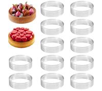 12 Piezas Moldes Perforados Tartaletas, Anillos Redondos para Tartas con agujero, Aros para Tartas en Acero Inoxidable 430, para Hacer Quiches, Mousses, frutas, Mini Pizzas, Muffins, Plata (6 cm)