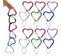 12 Piezas Mosquetones con 12 Anillas de Conexión, 44 x 41 mm Mosquetones Pequeños, 6 Colores Mosquetón en Forma de Corazón, Mosquetón con Cierre de Rosca, para llaveros, Camping, Senderismo, Viajes