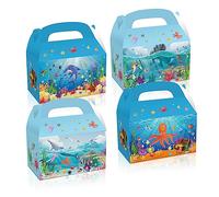 12 Piezas Mundo Submarino Caja de Regalo,Azul Océano Fiesta del Mar Treat Cajas,Delfín Pulpo Tiburón Bolsas de Fiesta,Tema del Océano Cumpleaños Baby Shower Fiesta de Suministros