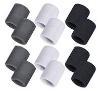 12 Piezas Muñequeras Deportiva Sweatband Suave Tejido de Punto Espesar Algodón Fitness Pulsera Deportiva para Fútbol, Baloncesto, Fitness, Yoga, Correr, Tenis, Deportes Atléticos (Negro Blanco y Gris)