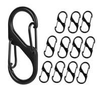 12 Piezas Negro Mosquetón en Forma de S, Duradera Mosquetones Clip Llavero de Resorte Doble, Mosquetones Pequeños de Aleación para Viajes Camping Pesca
