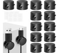 12 Piezas Organizador de Cables, Cable Management, Magnético Cable Management, Clips para Cables Autoadhesivos para Escritorio Mesitas de Noche Cables de Carga Cables de Alimentación (Negro)