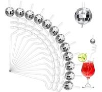 12 Piezas Pajitas Bola de Discoteca, Retro Pajitas de Plastico, Pajitas Rizadas, Fiesta Pajitas, Pajitas Rizadas para Ninos, para Accesorios de Fiestas de Cumpleaños, Bar Temático de Los 70, Plateado