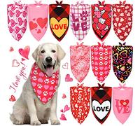 12 Piezas Pañuelos de Perros de San Valentín Bufanda Babero de Triangular con Patrones de Corazón y Amor Accesorios de Pañuelos Reversibles de Mascotas para Mascotas Perro Gato