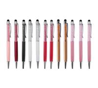 12 Piezas / Paquete Bling Bling 2-En-1 Slim Crystal Diamond Stylus Pen y BolíGrafos de Tinta (12 Colores)