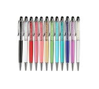 12 Piezas / Paquete Bling Bling 2-En-1 Slim Crystal Diamond Stylus Pen y BolíGrafos de Tinta (12 Colores)