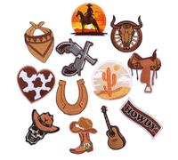 12 Piezas Parches Termoadhesivos Occidentales, Parches de Vaquero Vintage Estilo Rodeo Herraduras Botas Bordados para Coser Apliques Decorativos Parches para Mochilas Sombreros Ropa Jeans