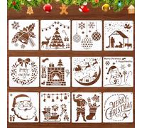 12 Piezas Plantillas de Dibujo Navidad, Plantilla de Pintura Navideña, Reutilizables Stencil, Plantillas Plástico，para Manualidades, Scrapbooking, Ventana, Diario, Navideña Decoración