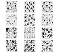 12 Piezas Plantillas para Pintar Calado con Temática Oceánica, con Motivos De Conchas, Estrellas De Mar y Medusas, Stencil Plantillas para Pintura, Diseño De Ropa, Manualidades DIY