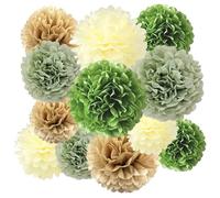 12 Piezas Pompones de Papel de Seda, Pompones Decoración de Papel de Seda | Verde Salvia Decoración Colgante de Guirnalda de Compromiso Cumpleaños para Bodas, Baby Shower, Fiestas en el Jardín