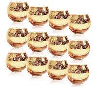 12 Piezas Portavelas de Vidrio 5x5,5cm, Porta Velas de Té Decorativas Grandes, Candelabros para Velas Color Dorado Rosa Azul Centro de Mesa, Portavelas Decoracion para Fiestas Boda Cumpleaños (Oro)