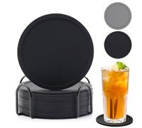 12 Piezas Posavasos de Silicona Redondos en Negro, Posavasos de Silicona Negro con Soporte, Antideslizante y Aislado para Bar, Tazas, Posavasos, decoración de Mesa