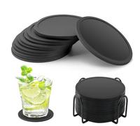 12 Piezas Posavasos de Silicona Redondos en Negro sin BPA, Posavasos de Silicona Negro con Soporte, Antideslizante y Aislado para Bar,Tazas,Posavasos,decoración de Mesa,Posavasos