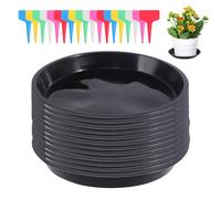 12 Piezas Posavasos para Macetas Posavasos de Plástico para Plantas Posavasos Redondos con 18 Etiquetas Posavasos Redondos para Plantas de Interior y Exterior