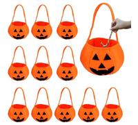 12 Piezas Saco De Halloween Con Cara De Calabaza Y Asa Para Portar Golosinas Material Suave, Para Desfiles, Reuniones Infantiles Y Recogida De Dulces En Vecindarios