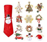 12 Piezas Servilleteros Navideños: Conjunto de Anillos Dorados Reutilizables para Decorar Servilletas y Crear un Ambiente Festivo en Cenas de Navidad.
