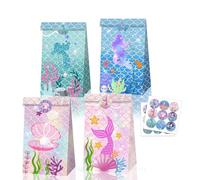 12 Piezas Sirena Fiesta Favor Candy Bolsas Sirena Regalo Bolsas de Papel con Pegatinas, Sirenas Princesa Fiesta Goodie Bolsas Bajo el Mar Cumpleaños Baby Shower Fiesta Bolsas
