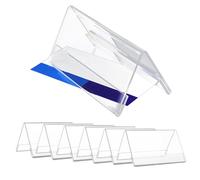 12 Piezas Soporte de sobremesa, 15×10 cm Soporte de Tarjeta de Etiqueta de Precio y Portanombres en Metacrilato, Expositor de Mesa a Doble Cara, Forma de Tejado, Para Colocación Diversas Ocasiones