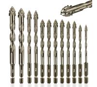 12 Piezas Taladro Excéntrico, Brocas Porcelanico Ø 3-12 mm, Juego de Brocas Profesional, Brocas para Porcelanico, Broca Ceramica para vidrio, Pared, cerámica, madera y metal