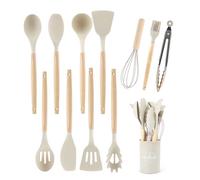 12 Piezas Utensilios Cocina de Silicona, Resistente al Calor Antiadherente, Juego de Utensilios de Cocina de Silicona,Apto para lavavajillas,Accesorios cocina,Juego de cubiertos con cubo(Caqui)
