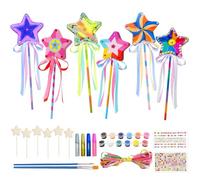 12 Piezas Varitas Mágicas de Hadas, Varitas Mágicas de Madera, Varitas Princesa Niña,Manualidades Varita de Princesa con Pinturas, Pegatinas, Purpurina y Cintas Kit Creativo para Niñas (Estrellas)