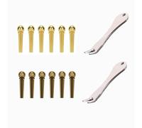 12 pines de puente de metal para guitarra acústica, 2 removedores de pines de puente de metal, pin dorado y bronce para guitarra acústica, herramienta de extracción de pines de puente, piezas de