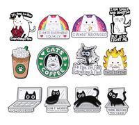 12 pines esmaltados para gatos, color negro y naranja, gatos a granel para mujeres, adultos, gatos, dama, veterinaria, chaqueta, bolsa, solapa, animal, café, este es un botón fino, bonito y divertido