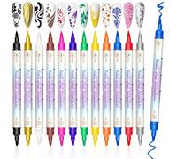 12 Pintauñas Boligrafo, Punta de 0,5-5 mm Colores Vivos Nail Pen, Esmalte de Uñas en Rotulador DIY Graffiti para Nail Art Rápido en Casa/Salón, Herramientas de Manicura Regalo para Carnaval Pascua