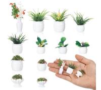 12 plantas de casa de muñecas en miniatura, 12 mini flores artificiales únicas en maceta, mini plantas surtidas, pequeño adorno de vegetación para micro paisaje y adorno de bonsái, accesorios para