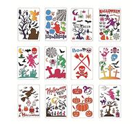 12 plantillas reutilizables de pintura de graffiti, tema de Halloween, para suelo, pared, azulejos, muebles, azulejos de madera, plantillas reutilizables para dibujo técnico