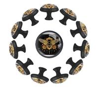 12 pomos de cajón de abeja con flores amarillas, patrón artístico de 35 mm, base negra, pomos de tocador para armario, puerta, armario, cocina, dormitorio, armario