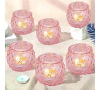 12 portavelas de cristal para velas de té, portavelas votivos azules para centro de mesa, boda, decoración del hogar (rosa)