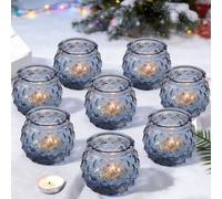 12 portavelas de cristal para velas de té, portavelas votivos azules para centro de mesa, boda, decoración del hogar (azul)