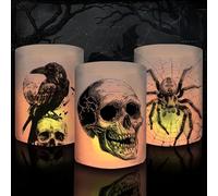 12 portavelas de mesa, decoración de Halloween para interiores y exteriores, decoración de terror con calavera, cuervo, araña, decoración de Halloween para niños, juego de fiesta de cumpleaños, para