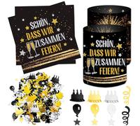 12 portavelas para decoración de mesa + 20 servilletas con diseño de texto en alemán «Schön Dass Wir Zusammen Feiern + 500 confeti, Geburtstagsdeko Mann Frauen Kinder», decoración de cumpleaños
