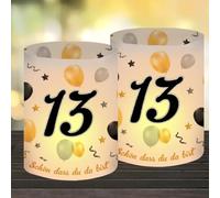 12 portavelas para decoración de mesa para 13 cumpleaños, Happy 13th Birthday Tischdekoration, Deko 13 Geburtstag Mädchen Jungge, Geeignet für Teelichter oder Kerzen mit Schön DASS Du Da Bist