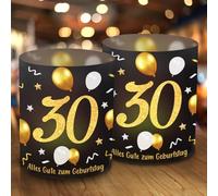 12 portavelas para decoración de mesa para 30 cumpleaños, 30 cumpleaños, decoración de mesa Happy Birthday con texto en inglés "Schön DASS Du Da Bist, 30 Geburtstag Männer Frauen Deko Schwarz Gold,