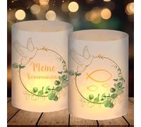 12 portavelas para decoración de mesa, para comunión, para niños y niñas, decoración de primera comunión, color verde eucalipto, regalos de comunión, regalos de comunión, para velas de té o velas