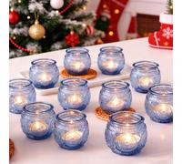 12 portavelas votivos azules, portavelas de cristal para bodas, fiestas, decoración del hogar, centro de mesa (12, azul)
