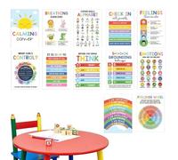 12 pósteres de tabla de emociones de rueda de sentimientos, póster de esquina calmante, pósteres de gráficos de emociones y sentimientos, regulación emocional para calma el aula