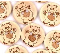 12 preciosos botones de madera redondos naturales con estampado de osito de peluche, 15 mm, 2 agujeros para coser, manualidades, álbumes de recortes, para ropa infantil, chaquetas, gorros, peleles