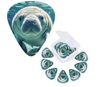 12 púas de guitarra, 3 púas de guitarra de diferentes grosores, lindas púas de manatí de animales marinos, púas de guitarra personalizadas, púa de bajo con caja de almacenamiento, púa para acústica