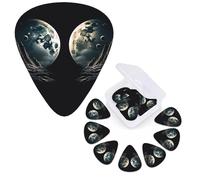 12 púas de guitarra con caja organizadora de almacenamiento, púa de bajo, dos lunas, púas de guitarra personalizadas para guitarra acústica, guitarra eléctrica, bajo ukelele